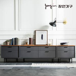 장인가구 루시퍼 그레이 다용도 수납 2400 거실장 세트C