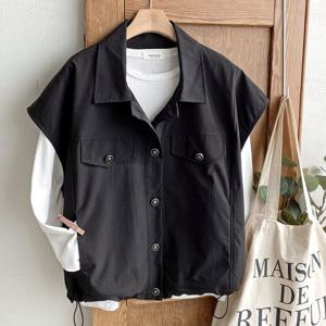 샵앤) 여성 카라넥 밑단스트링 루즈핏 레이어드 캐주얼 조끼 DGB-WVS-4326-블랙