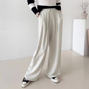 샵앤) 여성 리본 허리밴딩 앞주름 찰랑 쿨 일자 와이드 팬츠 21DS-WPT-4302-소라