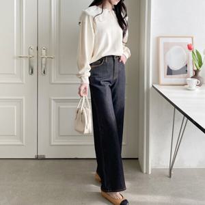 샵앤) 국산 여성 히든밴딩 생지 일자 와이드핏 스판 데님팬츠 PRO-WPT-4262-진청