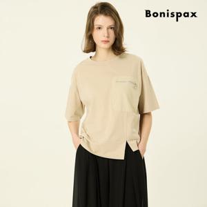 [보니스팍스(여성의류)]언발 절개 포켓 반팔 티셔츠 (XP4TS008M0)