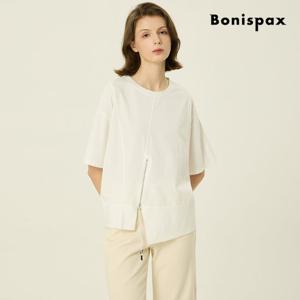 [보니스팍스(여성의류)]언발 사선 지퍼 반팔 티셔츠 (XP4TS014M0)
