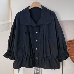 샵앤) 여성 카라넥 셔링 밴딩 간절기 7부소매 점퍼 DGB-WJP-4345-블랙