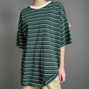 [다잇템]여자 반소매티 줄무늬 박시 링거 티셔츠