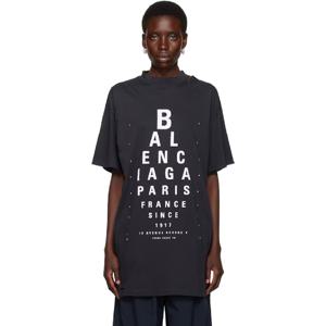 발렌시아가 티셔츠 블랙 옵티컬 오버사이즈 티셔츠 251342F110006