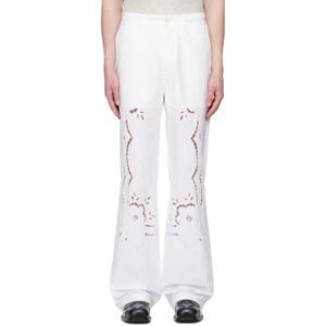 25 FW 마린세르 남성 화이트 리사이클 하우스홀드 리넨 와이드 핏 슬랙스 251020M191004