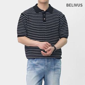 빌리버스 남성 여름 스트라이프 코튼 반팔니트 BRE068