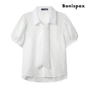 [보니스팍스(여성의류)]퍼프 소매 타이 반팔 셔츠 (XP4SH019M0)