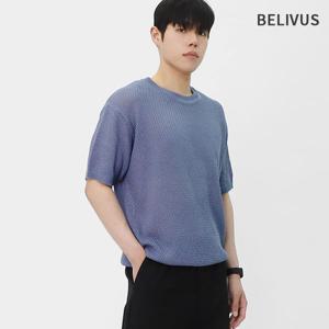 남성 여름 린넨 라운드 반팔 니트티 BOP088