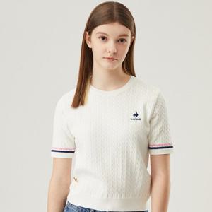 [정가 159000원]르꼬끄 여성 케이블 스웨터 크롭 반팔 QP122OST13_IVY