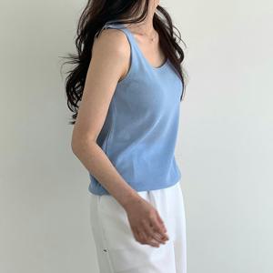 샵앤) 국산 여성 스퀘어넥 여름 민소매 무지 니트 티셔츠 21DS-WKN-4446-소라