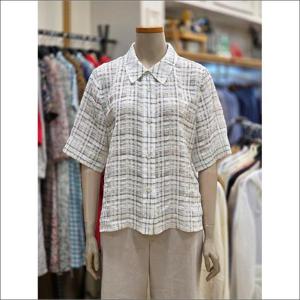 BCBG 세이브존02 카라 체크 반팔 블라우스 B5B5B436