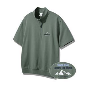 [지프]남여공용) 익스플로어 마운틴 로고 하프 집업 반팔 티셔츠 JQ2TSU224