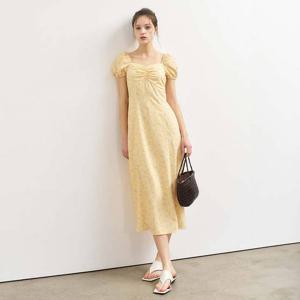 WOMAN 스모킹 플라워 롱 원피스 [YELLOW] / WBE2L15514