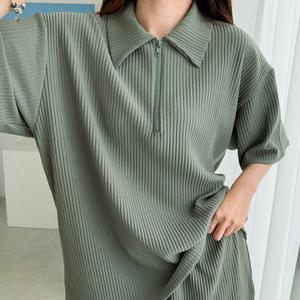 [리빌모아]지퍼 카라넥 국산 남여공용 반팔 티셔츠 5C5-KAH-Q052