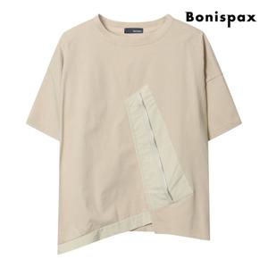 [보니스팍스(여성의류)]프론트 지퍼 언발 라운드넥 반팔 티셔츠 (XP5TS022M0)