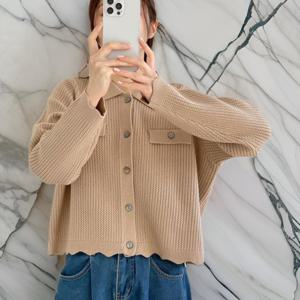 [다잇템]여자 웨이브 세미크롭 비스코스 카라넥 가디건