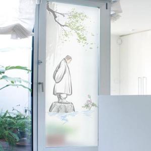 아트박스/꾸밈 gb361_m-무점착유리시트_승려와연꽃_유리문시트지