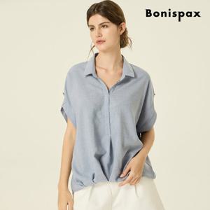 [보니스팍스(여성의류)]셔링 오픈넥 카라 블라우스 (XP6SH014M0)