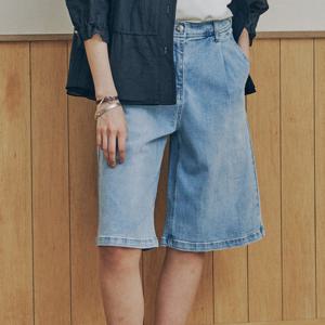 [캐리스노트]와이드 하프 원턱 데님 반바지 (CNEMDP001)