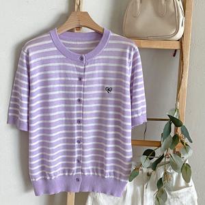 샵앤) 여성 라운드넥 데일리 반팔 니트 가디건 BONG-WCD-4518-바이올렛