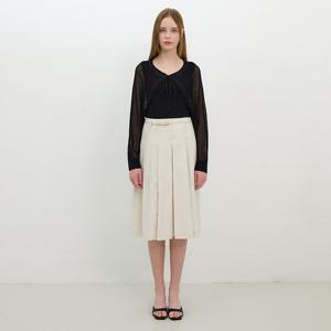 [올리브데올리브]언발 플리츠 미디 스커트 (OW5MS557)