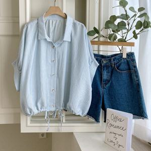 샵앤) 여성 카라넥 잔스트라이프 반팔 블라우스 BONG-WBL-4510-블루