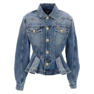 Balmain 페플럼 데님 재킷 DF1SI560DE53 6FC TP944019596