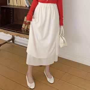 샵앤) 국산 여성 엠보 2단 H라인 여름 미디 스커트 STJ-WSK-4581-아이보리