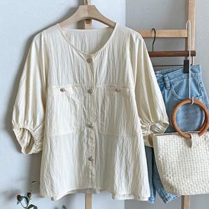 샵앤) 여성 라운드넥 빅포켓 루즈핏 여름 블라우스 DGB-WBL-4567-옐로우