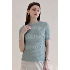 [요이츠]보더 텍스처 플리츠 블라우스_YJ05WNPBL23_MT1