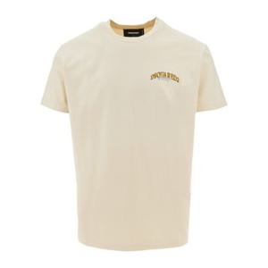 디스퀘어드2 베이지 크루넥 체스트 로고 티셔츠 S74GD1442 D200