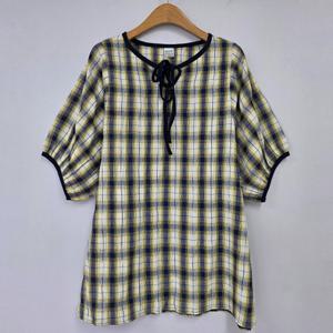 나야홍 / 빅사이즈 507 리본넥타탄체크블라우스 DMNU672