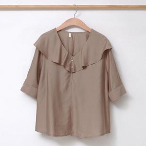 샵앤) 국산 여성 프릴카라 시원한 5부 여름 정장 블라우스 REI-WBL-4654-모카
