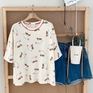 샵앤) 국산 여성 스티치 라운드 슈팅도그 여름 반팔 티셔츠 FJ-WSH-4651-아이보리