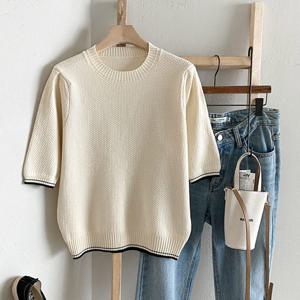 샵앤) 여성 라운드넥 캐주얼 3컬러 반팔 니트티 DGB-WKN-4719-아이보리