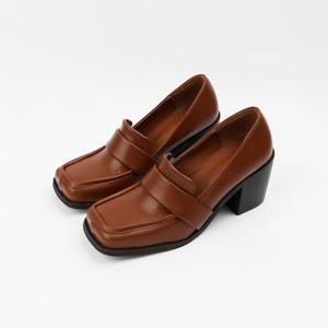 [신난다슈]여성 구두 펌프스 힐 6cm 페니 로퍼 힐 발편한 통굽 사각코 TMZ253071 브라운