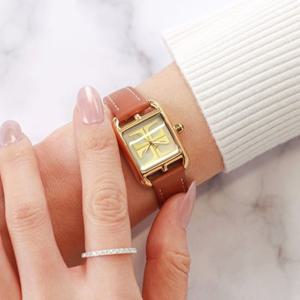 [TANDY] 탠디 시그니쳐 모던스퀘어 여성용 가죽시계 T-1916 골드브라운