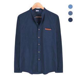 차이나카라 체크 패턴 배색 데님 네이비 셔츠_NWM002_Navy