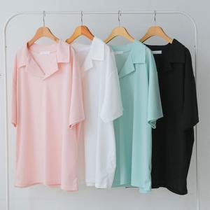 남여공용 쿨 오픈 이중카라 반팔 티셔츠 5C-KAH-Q026-블랙