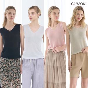 [크레송]크레송 25SS 글리터 슬리브리스 v넥 니트 탑 C252B906A