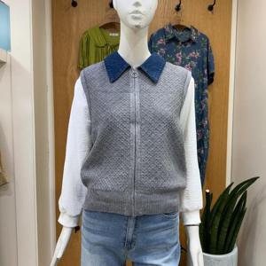 클리지 DP01 데님 카라 니트 베스트 집업 CP6WKV01