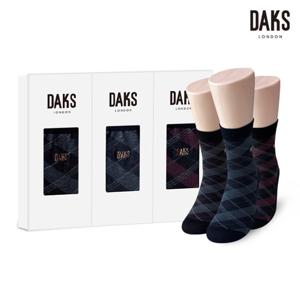 [닥스(양말)]신사양말 3족 선물세트 면후다중목 큰사선체크 25813