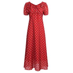 샵앤) 여성 도트 피터팬 카라 뒷지퍼 땡땡이 A라인 롱 원피스 EGG-WDR-20746-레드