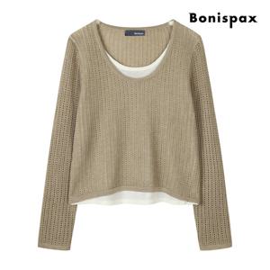 [보니스팍스(여성의류)]레이어드 펀칭 스카시 긴팔 니트 (XP7KP005M0)