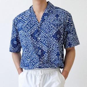 [모로엠]남성 에스닉 비치 바캉스 셔츠 오버핏 DMS-TSH-Q4152161