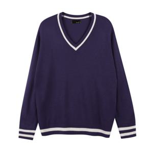 [파파브로]남성 배색 브이넥 오버핏 니트 SO-KN-Q022-네이비
