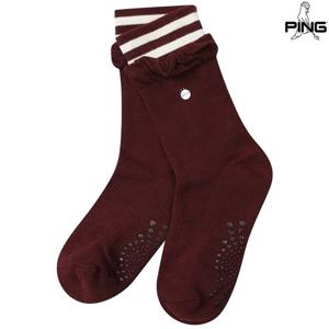 여성 참장식 배색 중목 양말 121E3SC054_BR