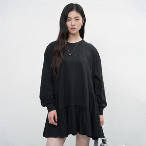 WOMAN 루즈핏 러플 져지 원피스 [BLACK] / WBE3L15502