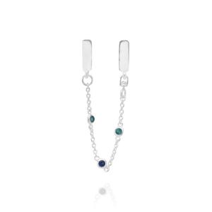 판도라 791688C01 트리플 스톤 블루 세이프티 체인 클립 실버 참